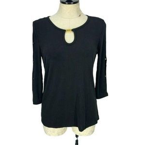 BY Design Women's Aurora Black 3/4 Notch Sleeve Blouse‎ Size Small